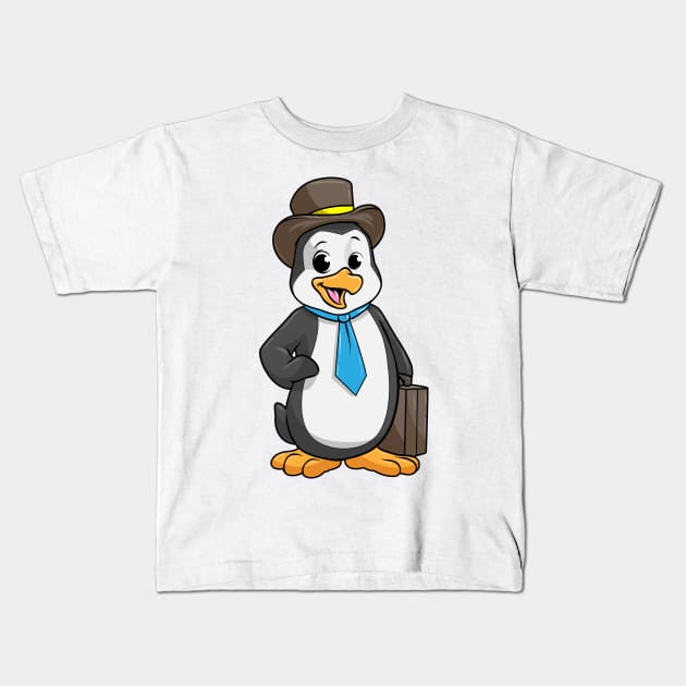 Penguin as entrepreneur with a briefcase Kids T-Shirt by Markus Schnabel
